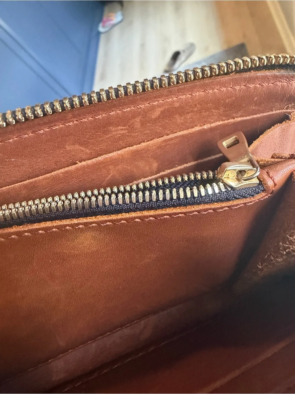 Portland Leather Cognac Accordion Zip Wallet EUC